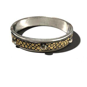 Henri Bendel Gold & Black Snake Pattern Cuff Bracelet With Silver Accents & Logo